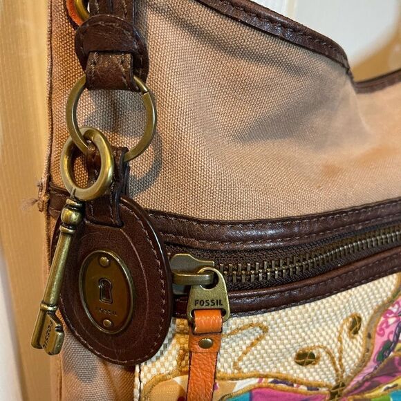 Fossil long live vintage 1954 Butterfly  beige canvas crossbody bag - Picture 4 of 14